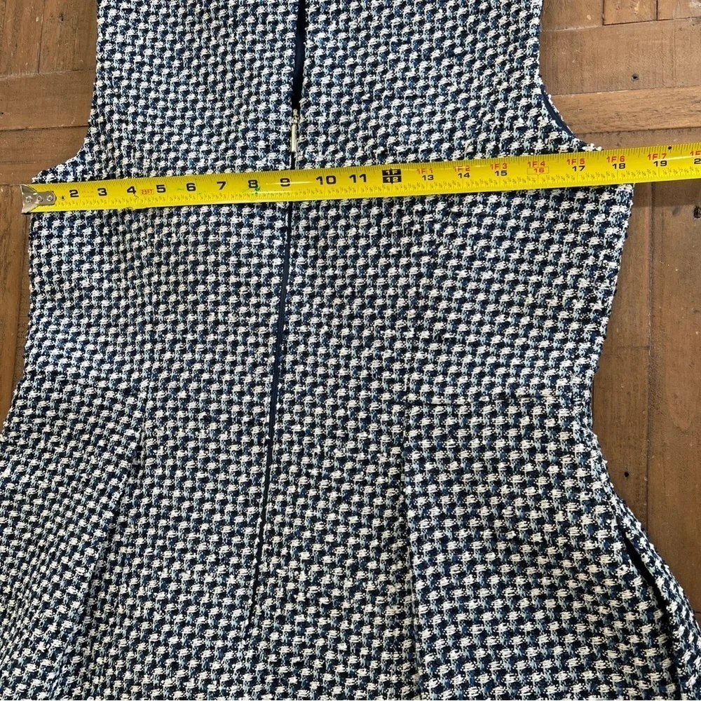 Kate Spade Nautical Tweed Dress Size 12 Navy Blue White Pockets Fit Flare Preppy